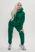 Купить Трикотажный спортивный костюм женский с начесом темно-зеленого цвета 1084TZ, фото 2