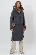 Купить Пальто утепленное женское зимние темно-серого цвета 112132TC