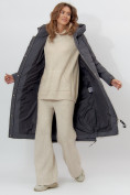 Купить Пальто утепленное женское зимние темно-серого цвета 112132TC, фото 6