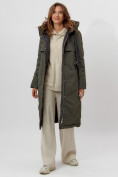 Купить Пальто утепленное женское зимние темно-зеленого цвета 112205TZ, фото 8