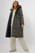 Купить Пальто утепленное женское зимние темно-зеленого цвета 112205TZ, фото 5