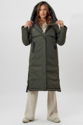 Купить Пальто утепленное женское зимние темно-зеленого цвета 112205TZ