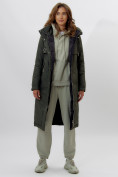 Купить Пальто утепленное женское зимние темно-зеленого цвета 112210TZ