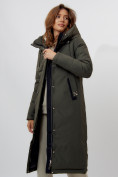 Купить Пальто утепленное женское зимние темно-зеленого цвета 112210TZ, фото 9