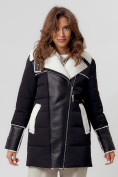 Купить Дубленка женская зимняя авиатор с мехом черного цвета 112212Ch, фото 2