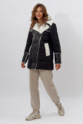Купить Дубленка женская зимняя авиатор с мехом черного цвета 112212Ch, фото 3