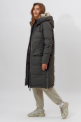 Купить Пальто утепленное женское зимние темно-зеленого цвета 112253TZ, фото 3
