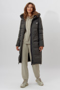 Купить Пальто утепленное женское зимние темно-зеленого цвета 112253TZ, фото 5