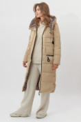 Купить Пальто утепленное двухстороннее женское бежевого цвета 112272B, фото 3