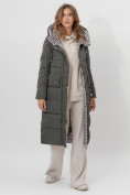Купить Пальто утепленное двухстороннее женское темно-зеленого цвета 112272TZ, фото 2