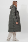 Купить Пальто утепленное двухстороннее женское темно-зеленого цвета 112272TZ, фото 3