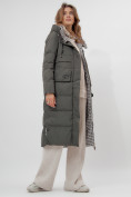 Купить Пальто утепленное двухстороннее женское темно-зеленого цвета 112272TZ, фото 8