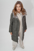 Купить Пальто утепленное двухстороннее женское темно-зеленого цвета 112272TZ, фото 9
