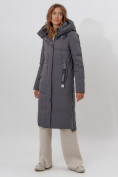 Купить Пальто утепленное женское зимние темно-серого цвета 113135TC