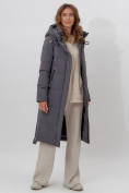 Купить Пальто утепленное женское зимние темно-серого цвета 113135TC, фото 12