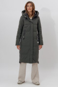 Купить Пальто утепленное женское зимние темно-зеленого цвета 113135TZ