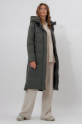 Купить Пальто утепленное женское зимние темно-зеленого цвета 113135TZ, фото 13