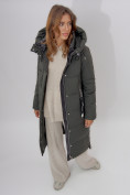 Купить Пальто утепленное женское зимние темно-зеленого цвета 113135TZ, фото 16