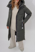 Купить Пальто утепленное женское зимние темно-зеленого цвета 113135TZ, фото 17