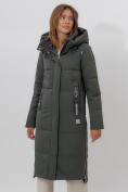 Купить Пальто утепленное женское зимние темно-зеленого цвета 113135TZ, фото 2