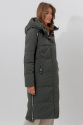 Купить Пальто утепленное женское зимние темно-зеленого цвета 113135TZ, фото 3