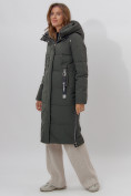 Купить Пальто утепленное женское зимние темно-зеленого цвета 113135TZ, фото 4