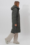 Купить Пальто утепленное женское зимние темно-зеленого цвета 113135TZ, фото 5