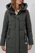 Купить Пальто утепленное женское зимние темно-зеленого цвета 113135TZ, фото 7