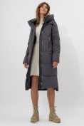 Купить Пальто утепленное женское зимние темно-серого цвета 113151TC, фото 13