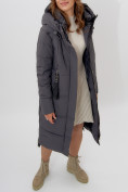 Купить Пальто утепленное женское зимние темно-серого цвета 113151TC, фото 14