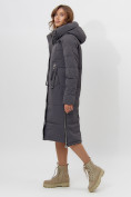 Купить Пальто утепленное женское зимние темно-серого цвета 113151TC, фото 3