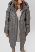 Купить Пальто утепленное женское зимние серого цвета 11608Sr, фото 14