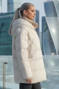 Купить Куртка женская зимняя с капюшоном большого размера бежевого цвета 1170B, фото 3