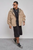 Купить Джинсовая куртка мужская с капюшоном бежевого цвета 126040B, фото 10