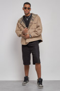 Купить Джинсовая куртка мужская с капюшоном бежевого цвета 126040B, фото 11
