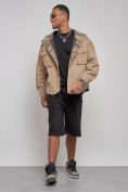 Купить Джинсовая куртка мужская с капюшоном бежевого цвета 126040B, фото 12