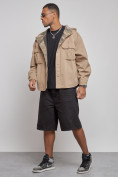 Купить Джинсовая куртка мужская с капюшоном бежевого цвета 126040B, фото 2