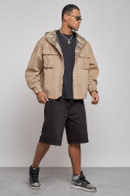 Купить Джинсовая куртка мужская с капюшоном бежевого цвета 126040B, фото 3