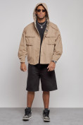 Купить Джинсовая куртка мужская с капюшоном бежевого цвета 126040B, фото 5