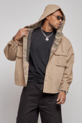 Купить Джинсовая куртка мужская с капюшоном бежевого цвета 126040B, фото 6