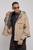 Купить Джинсовая куртка мужская с капюшоном бежевого цвета 126040B, фото 7