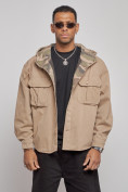 Купить Джинсовая куртка мужская с капюшоном бежевого цвета 126040B, фото 8