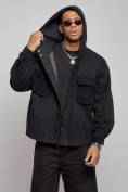 Купить Джинсовая куртка мужская с капюшоном черного цвета 126040Ch, фото 6