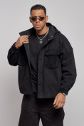 Купить Джинсовая куртка мужская с капюшоном черного цвета 126040Ch, фото 7