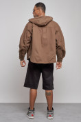 Купить Джинсовая куртка мужская с капюшоном коричневого цвета 126040K, фото 4