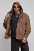 Купить Джинсовая куртка мужская с капюшоном коричневого цвета 126040K, фото 6