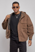 Купить Джинсовая куртка мужская с капюшоном коричневого цвета 126040K, фото 8