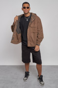 Купить Джинсовая куртка мужская с капюшоном коричневого цвета 126040K, фото 10