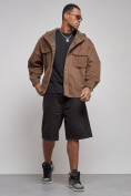 Купить Джинсовая куртка мужская с капюшоном коричневого цвета 126040K, фото 11