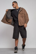 Купить Джинсовая куртка мужская с капюшоном коричневого цвета 126040K, фото 12